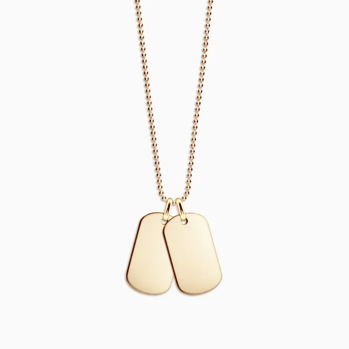 Sandy Steven Engravers Necklaces Engravable Mens FlatEdge 14k Gold Double Dog Tag Necklace with Bead Chain Medium Sandy Steven Engravers Necklaces Engravable Mens FlatEdge 14k Gold Double Dog Tag Necklace with Bead Chain Medium