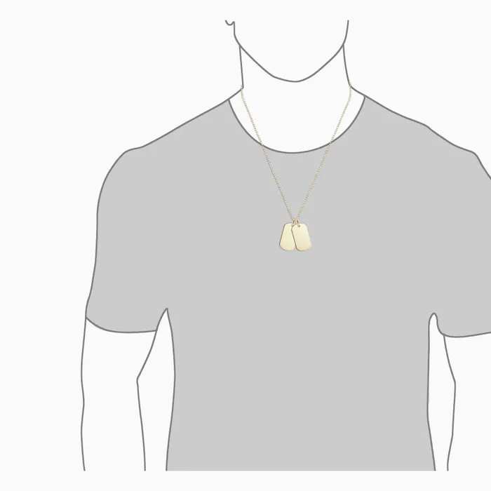 Sandy Steven Engravers Necklaces Engravable Mens FlatEdge 14k Gold Double Dog Tag Necklace with Bead Chain Medium