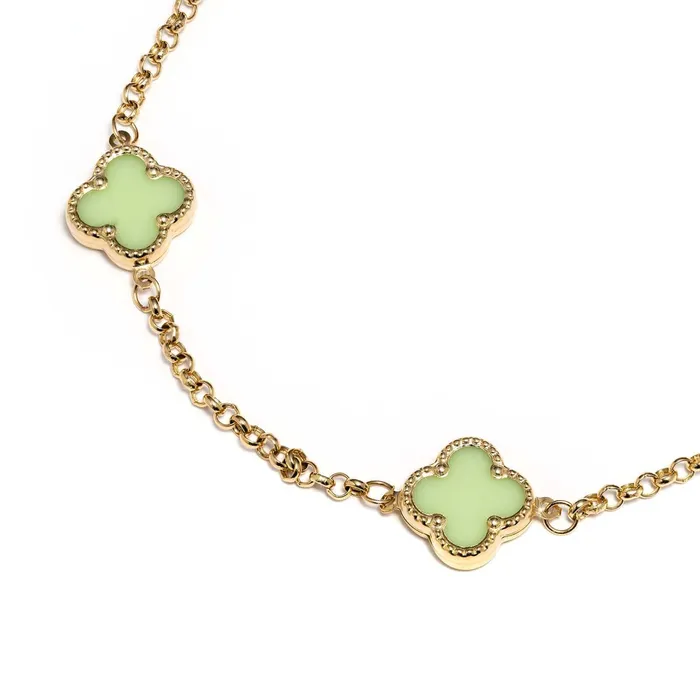 Senso Gold Bracelets Gold bracelet with 3 clovers Senso Gold Light Green Stones Senso Gold Bracelets Gold bracelet with 3 clovers Senso Gold Light Green Stones