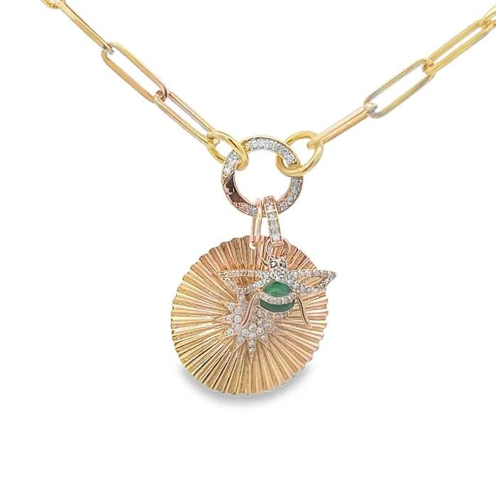 YaninaCo Jewelry Necklaces Gold Diamond Disc Bee Pendant Necklace